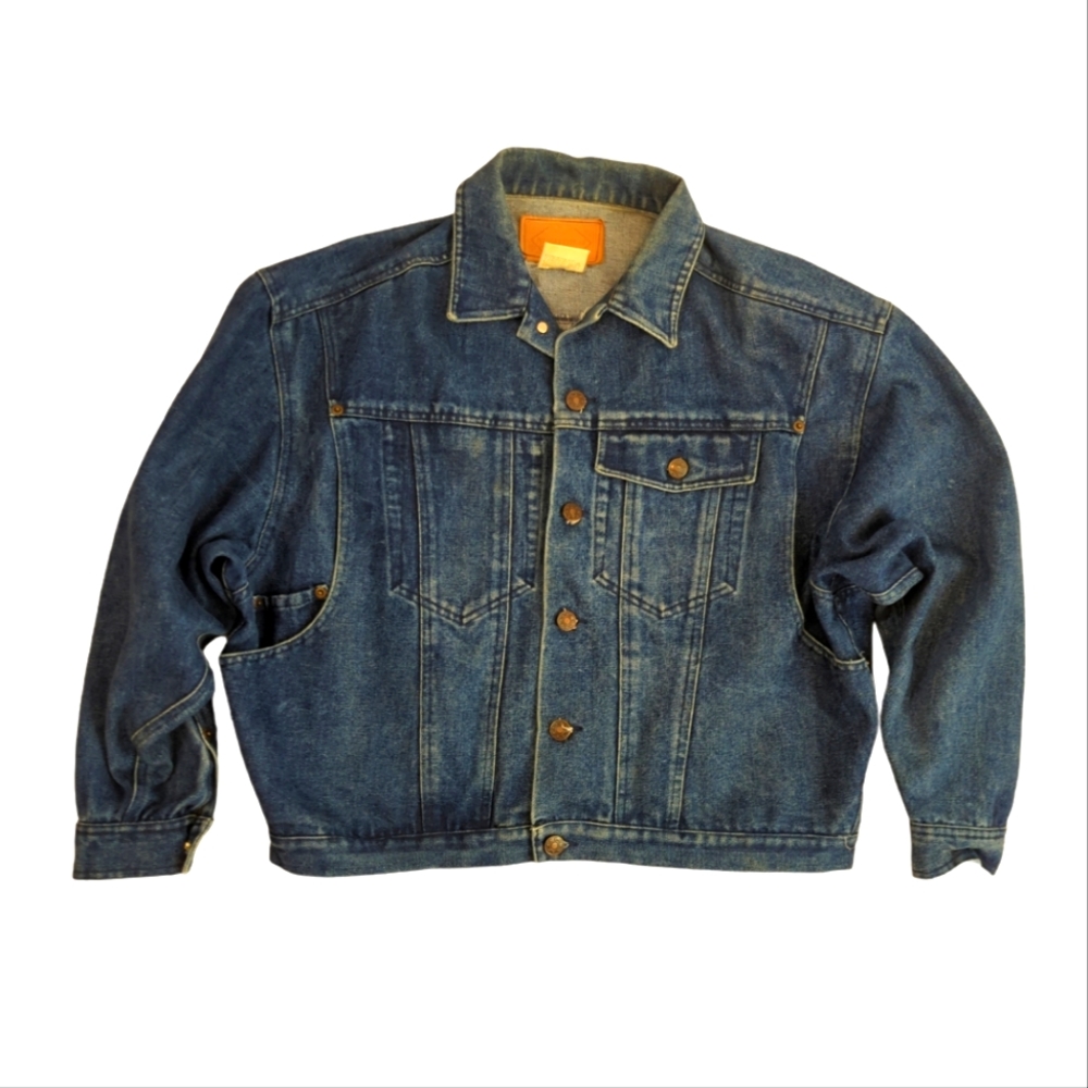 Vintage Nuggetswear oversized cropped blue denim jean jacket, sz Med - Picture 1 of 16